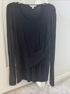 CAbi Black Long Sleeve Draped Waist Top